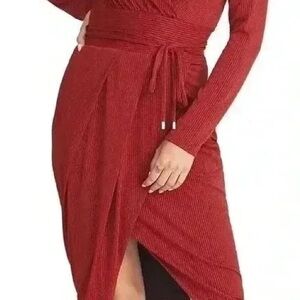RACHEL Rachel Roy Red Sheath Dress V-Neck Long Sleeve